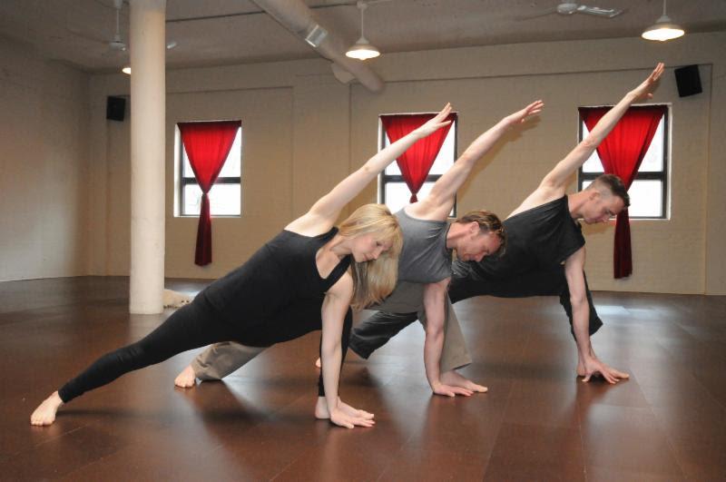 Kate, Todd, and David in Utthita Parsvakonasana